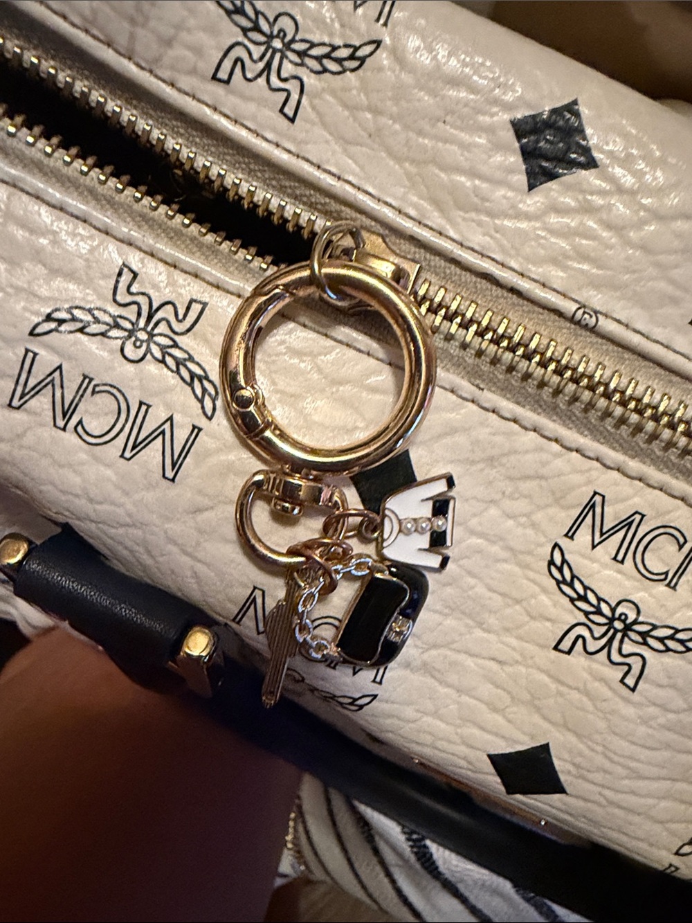 MCM Cream Visetos Satchel with Black Handles and Gold Hardware - Picture 6 of 7